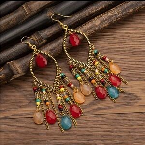 Jem‎ Water Drop Dangling Tassel Earrings (Mixed Color)